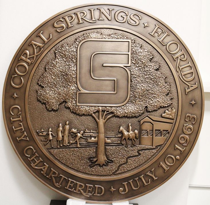 MA1162 - Plaque of the seal of Coral Springs, Florida. 3-D