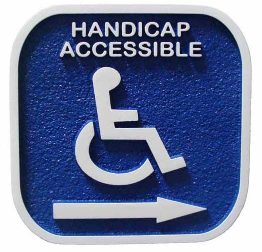 H17390 - Carved and Sandblasted HDU "Handicap Accessible" Sign, with Wheelchair Symbol as Artwork