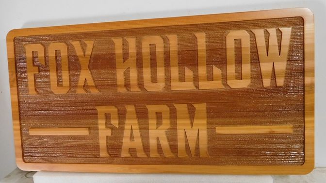 O24950 - 2.5-D Carved and Sandblasted Western Red Cedar Entrance Sign for Fox Hollow Farm 