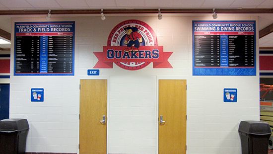 School record boards for swimming and for track, custom signs, high school signage company