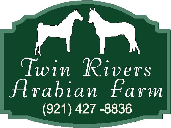 P25200 - Design of a Sandblasted Cedar Arabian Farm Sign, with Two Horses in Silhouette