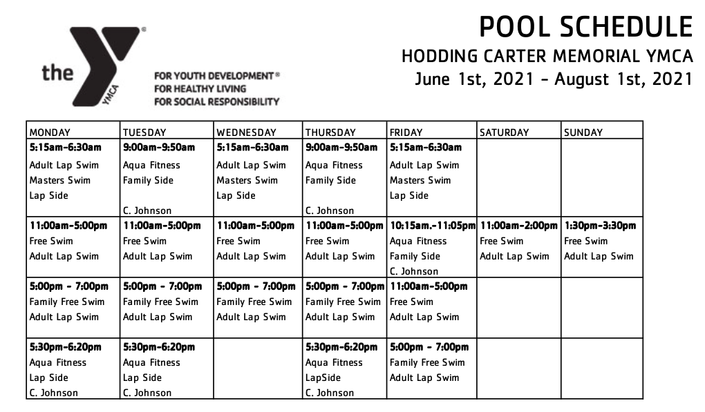 memorial pool schedule