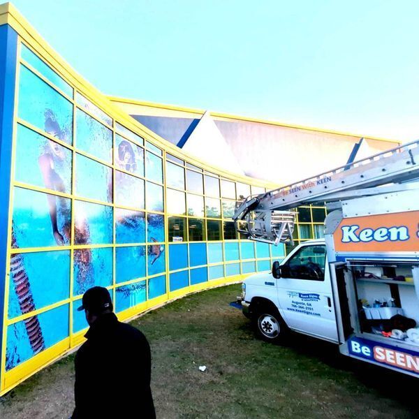 Large Format Window Graphics installed at Augusta Aquatic Center in Augusta, Georgia