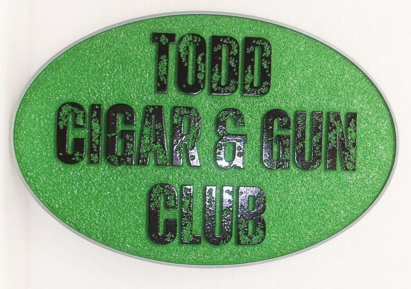 UP-3221 - Carved and Sandblasted Wall Plaque of the Logo  of the Todd Cigar & Gun Club 