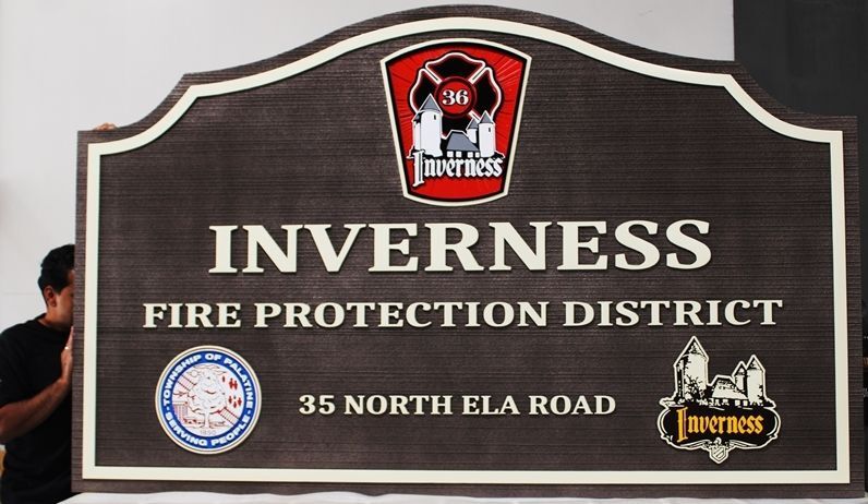 QP-1006 - Carved 2.5-D Raised Relief Entrance Sign for Inverness Fire Protection District