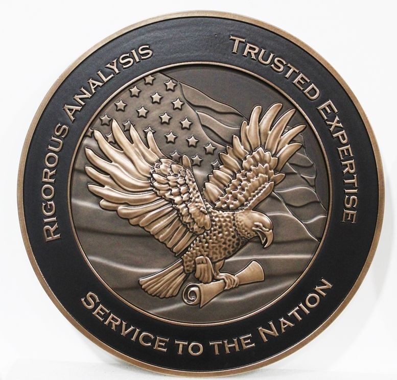 VP-1135 - Carved 3-D Bas-Relief Bronze-Plated HDU Plaque of the Logo / Emblem of the Institute for Defense Analyses (IDA)