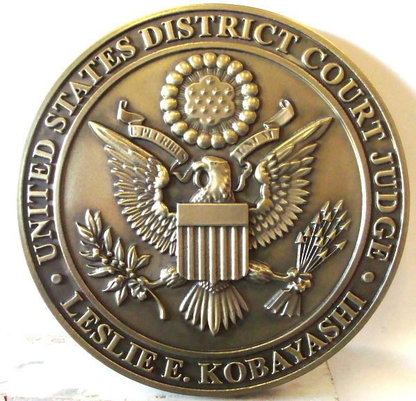 FP-1160 - Carved Plaque of the Seal  of the US District Court,  Brass Plated