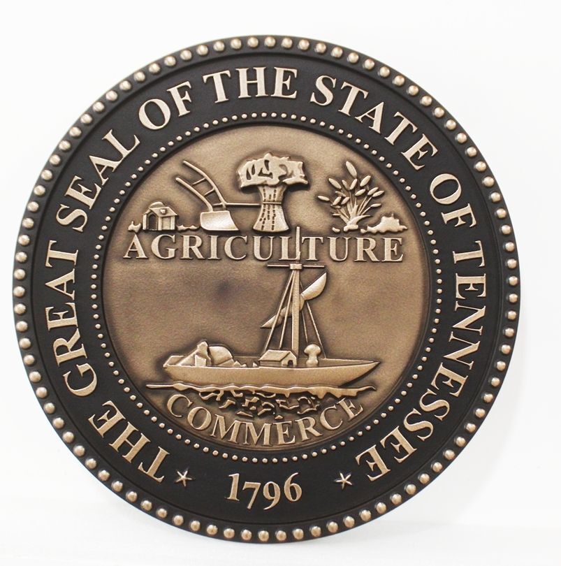 BP-1495 - Carved 3-D Bronze-Plated HDU Plaque of the Great Seal of the State of Tennessee