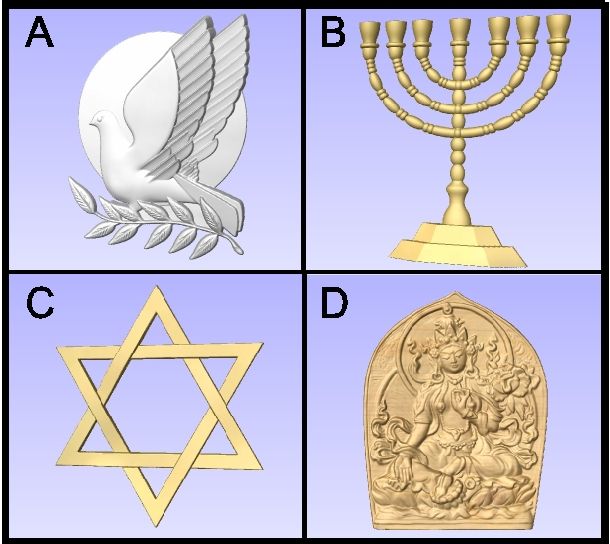 D13405 - Carved Wood Dove of Peace , Menorah, and Star of David