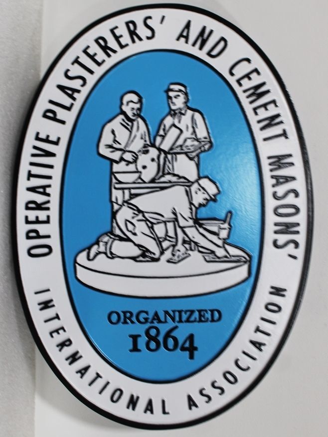 VP-1710 -Carved  2.5-D Multi-level Plaque of the Logo of the Operative Plasterers' and Cement Masons' International Association