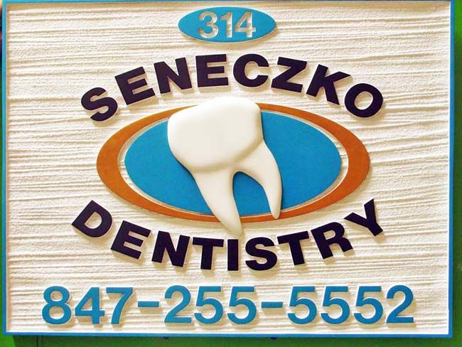 BA11605 - Sandblasted HDU Wall or Hanging Dentist Office  Sign with Wood Grain. 