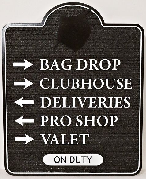E14221A - Carved and Sandblasted Wayfinding Sign for Country Club with Logo