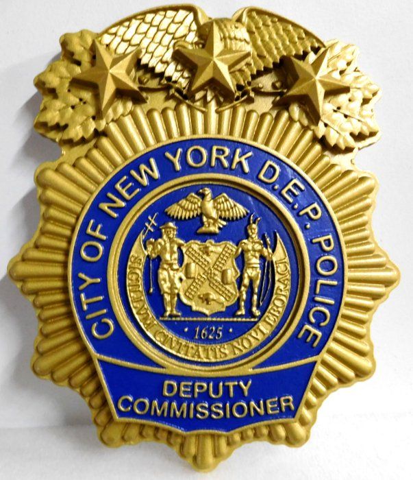 PP-1340 -  Carved Wall Plaque of Badge of  the Deputy Commissioner of Police,  City of New York, N.Y. Painted Metallic Gold