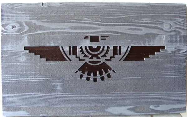 ZP-1180 -  Carved and Sandblasted 2.5-D Wood  Plaque of an Eagle Emblem for a Native American Tribe