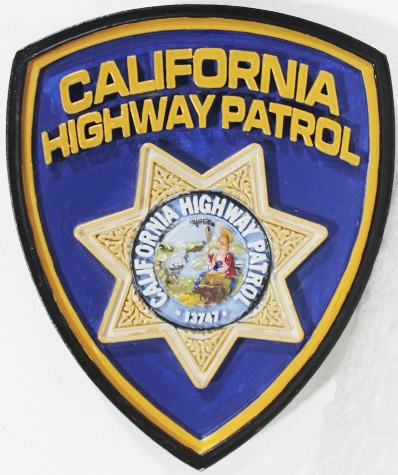 PP-2476- Carved 2.5-D Multi-Level Plaque of the Shoulder Patch of the California Highway Patrol