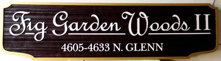 K20209 - Carved Entrance Sign to "Fig Garden Woods" Residential Community 