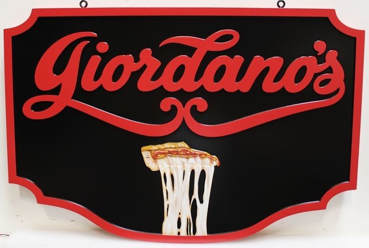 Q25337 - Carved 2.5-D HDU Hanging Entrance Sign for Giordano's Pizza 