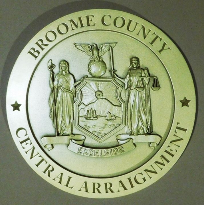 HP-1570 - Carved 3-D Bas-Relief Plaque  of  Central Arraignment of Broome County, New York