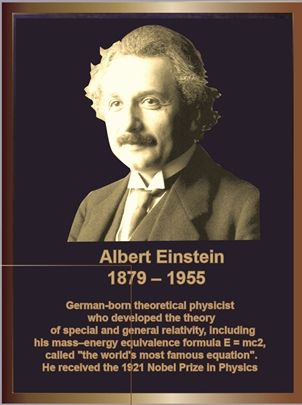ZP-2040 -  Carved Memorial Photo Plaque  for Albert Einstein,  Painted  Light and Dark Bronze