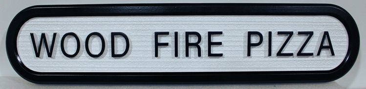 Q25349 - Carved and Sandblasted Wood Grain HDU Sign for the Wood Fire Pizza Restaurant