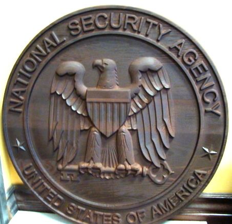 V31144 - National Security Administration (NSA) Seal Carved Wooden Wall Plaque (Dark Stained)
