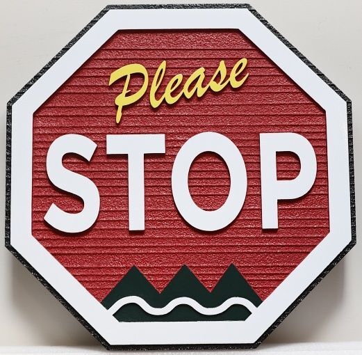 H17168A - Carved HDU STOP Sign with Artwork