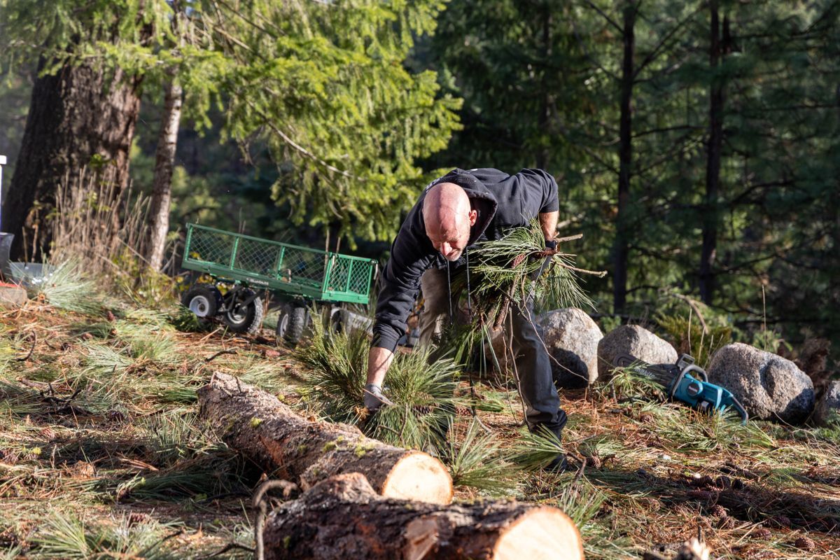 WRI volunteer picking up woody debris.