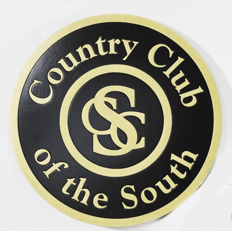 UP-3223 - Carved 2.5-D  Raised Relief HDU Plaque of the Logo of the Country Club of the South
