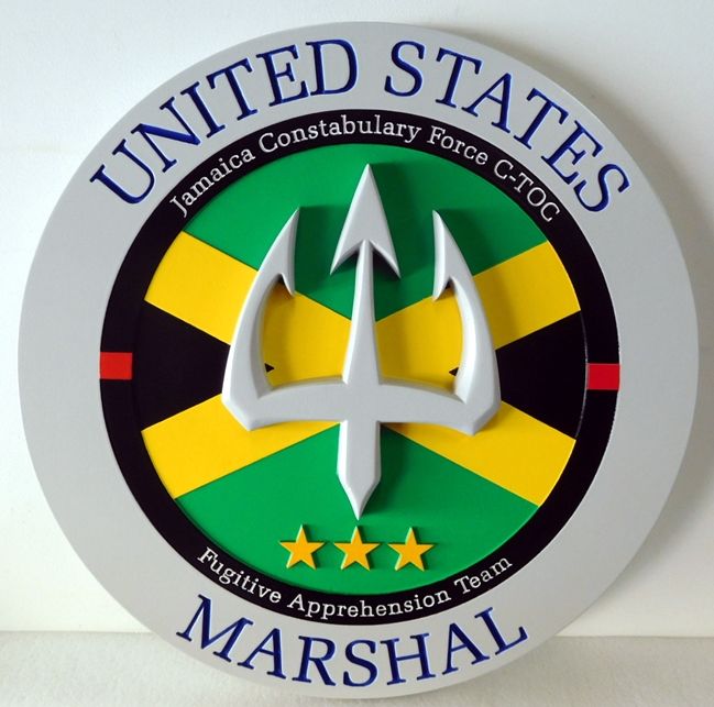 AP-2510 - Carved Plaque of the Seal for the US Marshal Service, Artist-Painted 