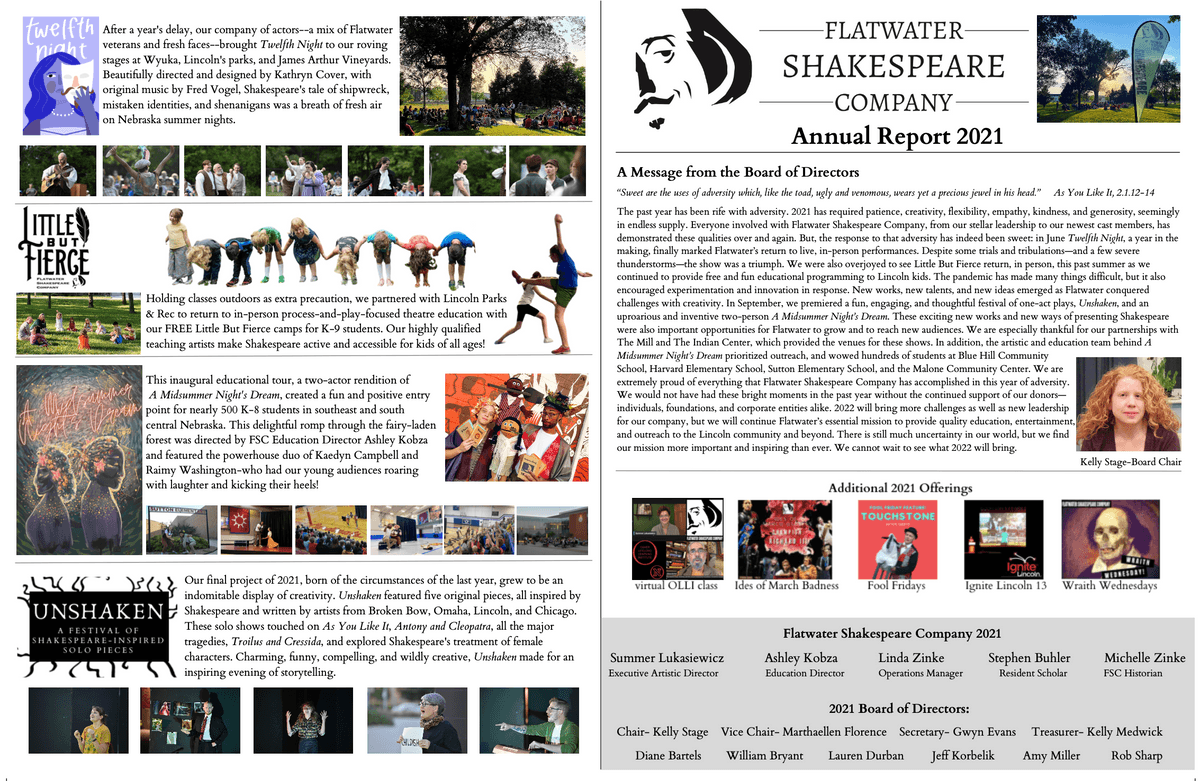 Annual Report About Us Flatwater Shakespeare Company