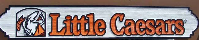 Q25218 - Carved Wood Little Caesars Pizzaria Sign