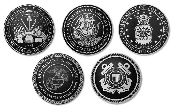 MH7010 - Set of Five  Cast Aluminum Plaques  for the US Armed Forces, 2.5-D