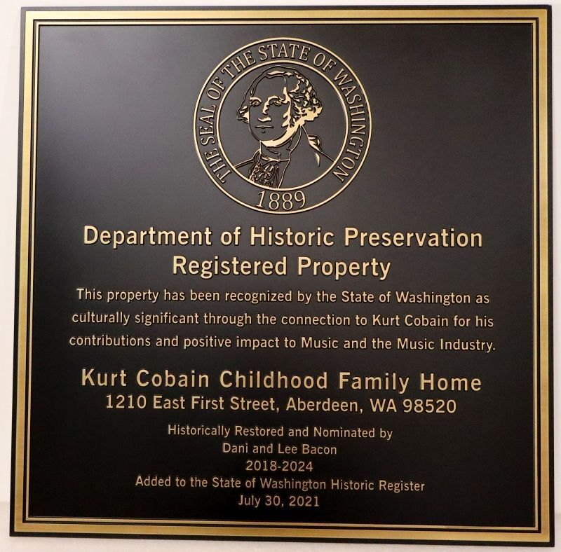 ZP-1212 - State of Washington Historic Preservation Plaque for Kurt Cobain Childhood Home
