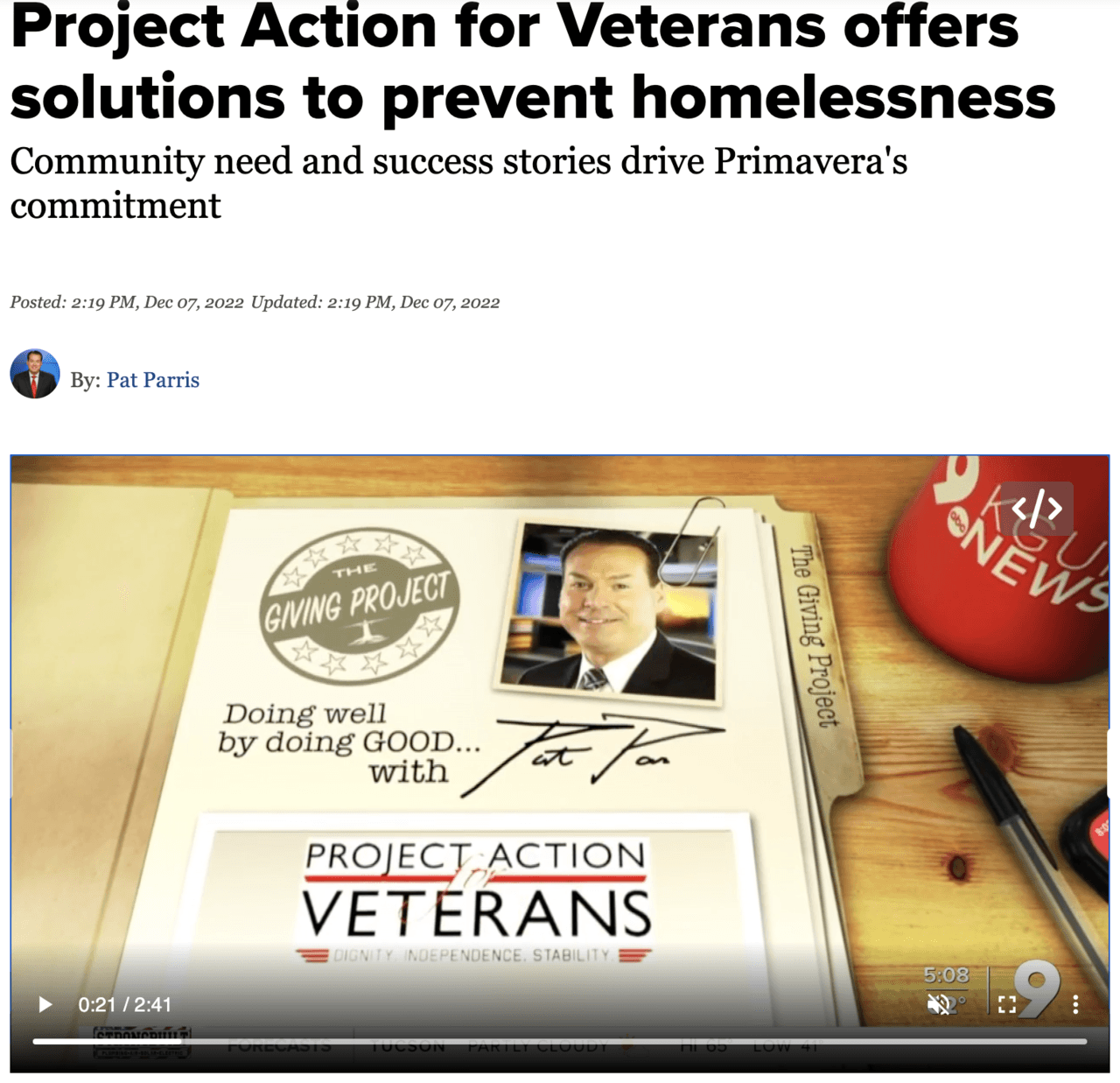 Primavera’s Project Action for Veterans Featured in “The Giving Project - Doing Well by Doing Good”