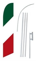 Solid Green White Red Swooper/Feather Flag + Pole + Ground Spike