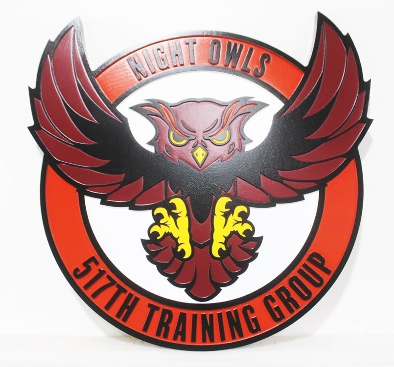 LP-5213- Carved 2.5-D Multi-Level Plaque of the Crest of the Air Force 517th Training Group "Night Owls"