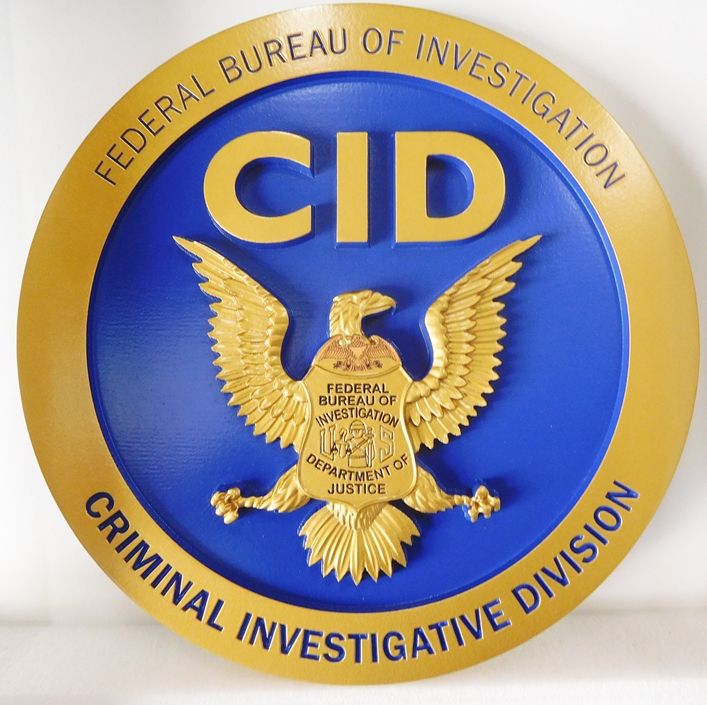 AP-2420 - Carved Plaque of the Seal of the Criminal Investigative Division(CID), FBI , Artist Painted in Metallic Gold