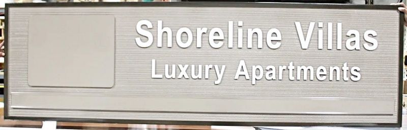 K20133 - Carved and Sandblasted HDU Entrance Sign for "Shoreline Villas Luxury Apartments"