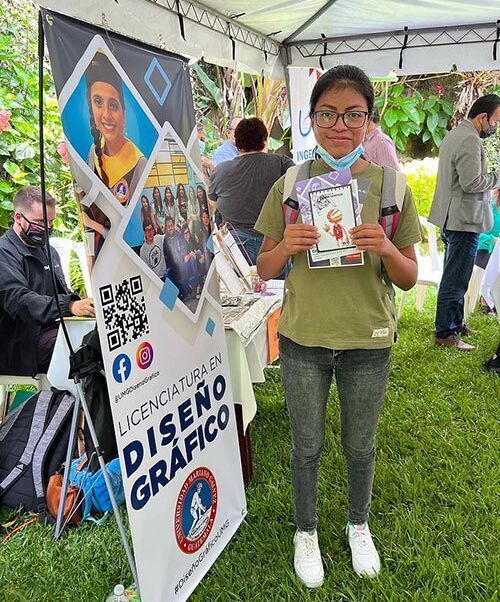 Student attending a career fair.