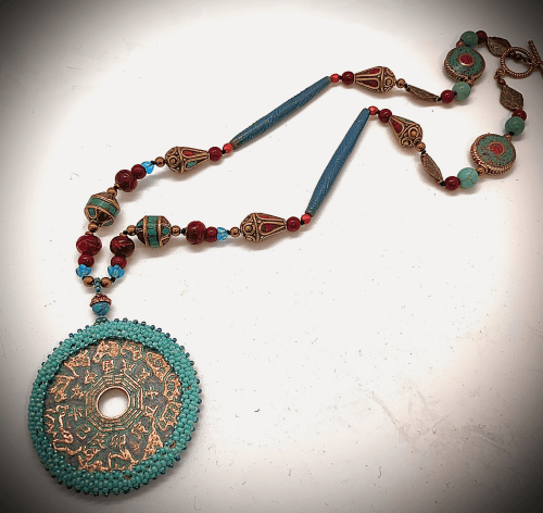 "Turquoise & Red Gathering Necklace" Nancy Tietje