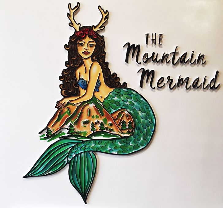 M22599 - Carved HDU Sign"The Mountain Mermaid", 2.5-D  Outline Relief