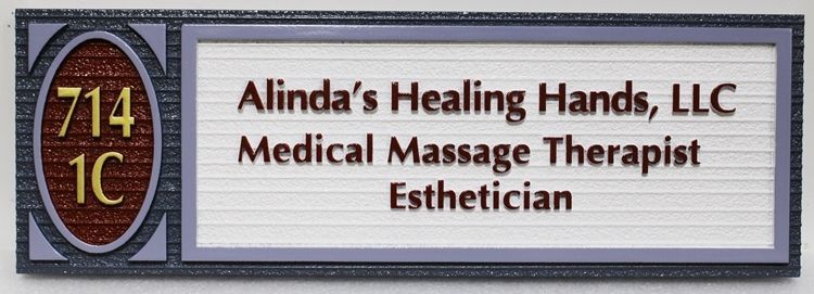 B11213 - Carved  and Sandblasted Wood Grain HDU  Sign for "Alinda's Healing Hands" 