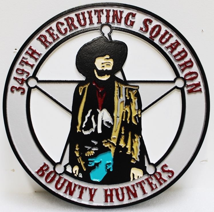 LP-8704 - Carved 2.5-D HDU Plaque of the Crest of the 349th Recruiting Squadron, "Bounty Hunters", US Air Force