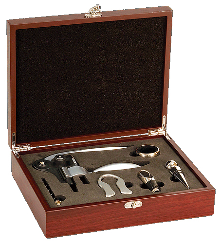 Rosewood Finish 5 piece Wine Gift Set