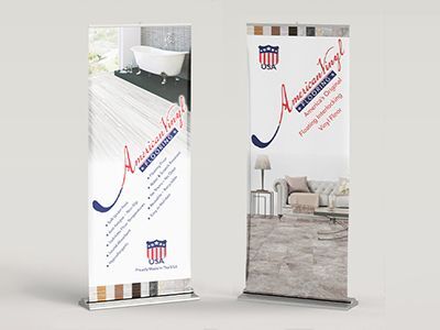 Full-color retractable vinyl banners printed for Perfection Floor Tile. 