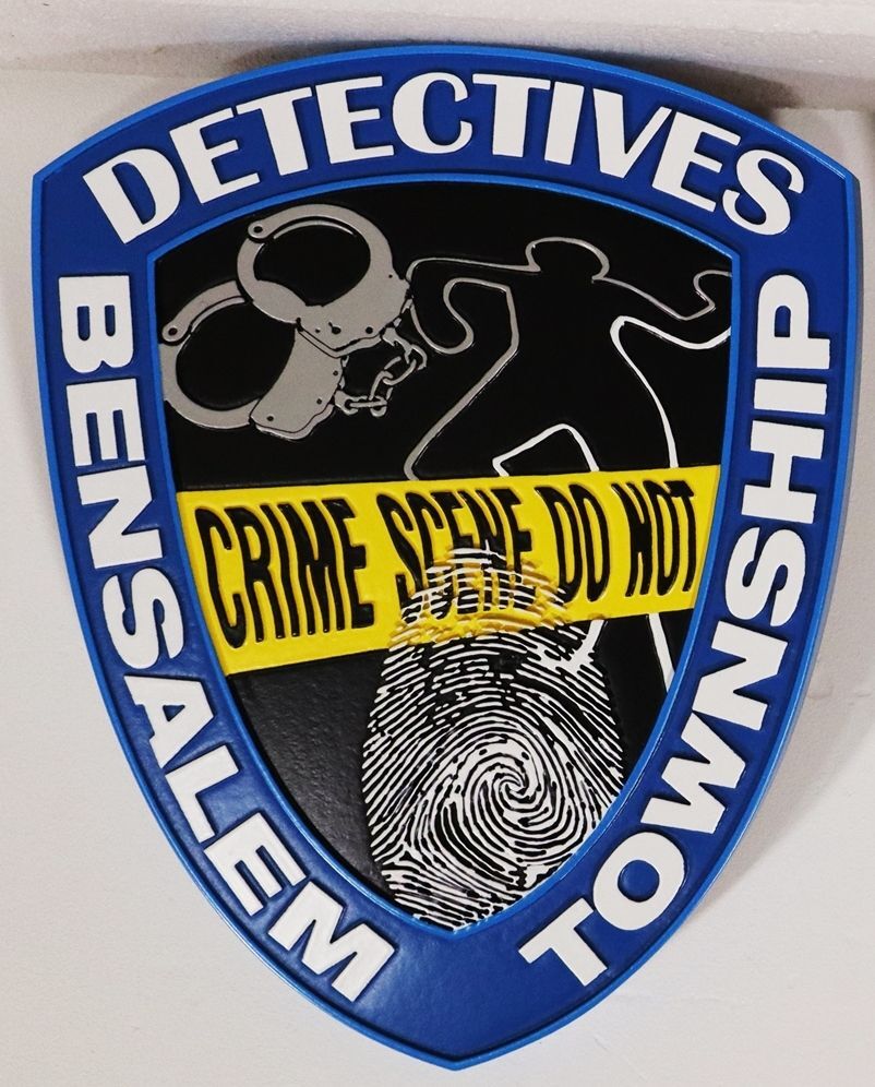PP-2502- Carved 2.5-D Multi-Level Artist-Painted Plaque of the Shoulder Patch of the Detectives of Bensalem Township, Bucks County, Pennsylvania