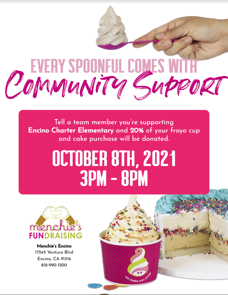 Our next restaurant fundraiser will be Menchies on Friday October 8th.  Save the date and grab a sweet treat after school!