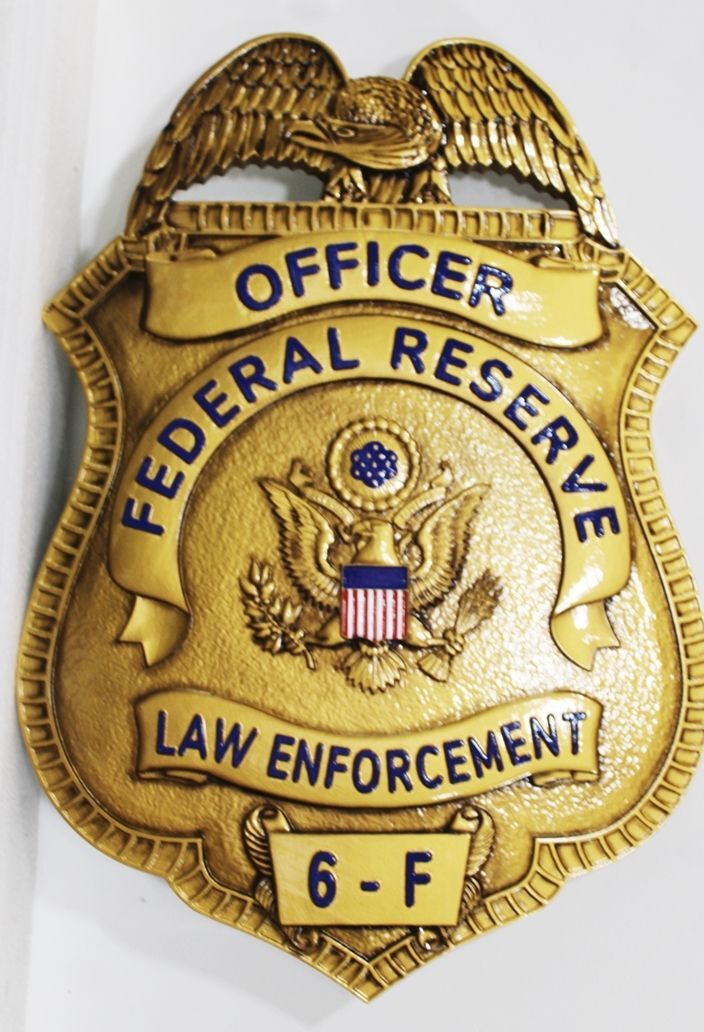 AP-4748 - Carved 3-D Plaque of the Shield Badge of an Officer of  Federal Reserve Law Enforcement