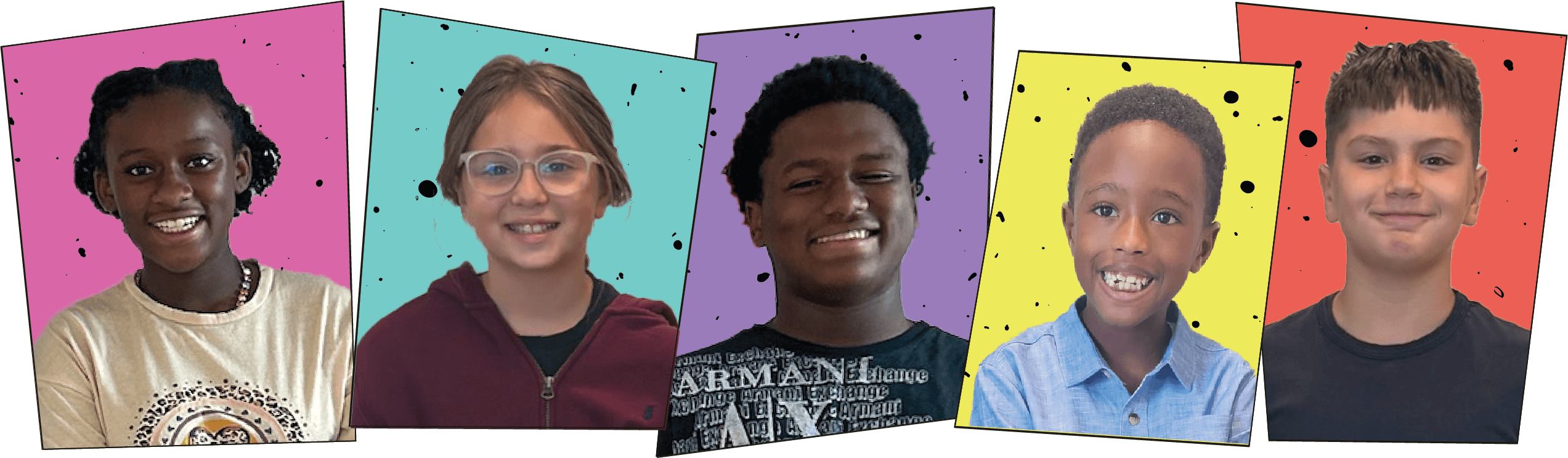 children smiling with colorful backgrounds