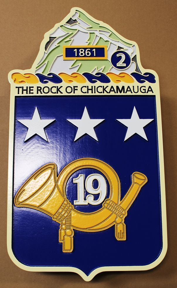 V31800 - Carved 2.5-D HDU  Plaque for the "Rock of Chickamauga" Unit  of the US Army 